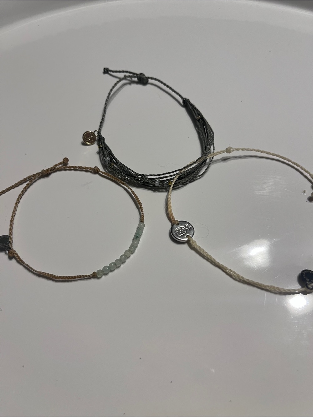 Pura Vida stack Boho Mixed Cord Bracelet Set in Black, Tan, and Cream
